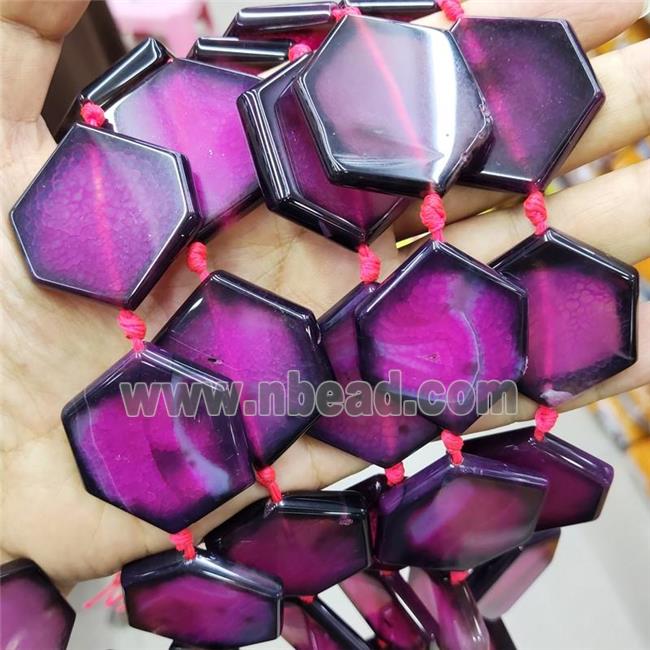 Natural Agate Beads Hexagon Hotpink Dye