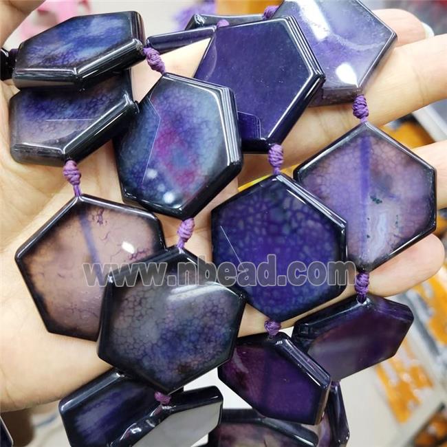 Natural Agate Beads Hexagon Purple Dye