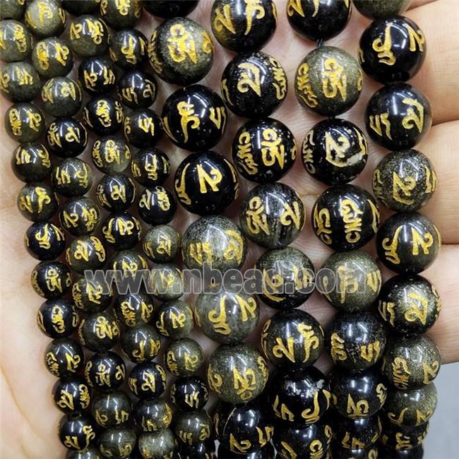 Natural Golden Obsidian Beads Round Carved Loong Buddhist