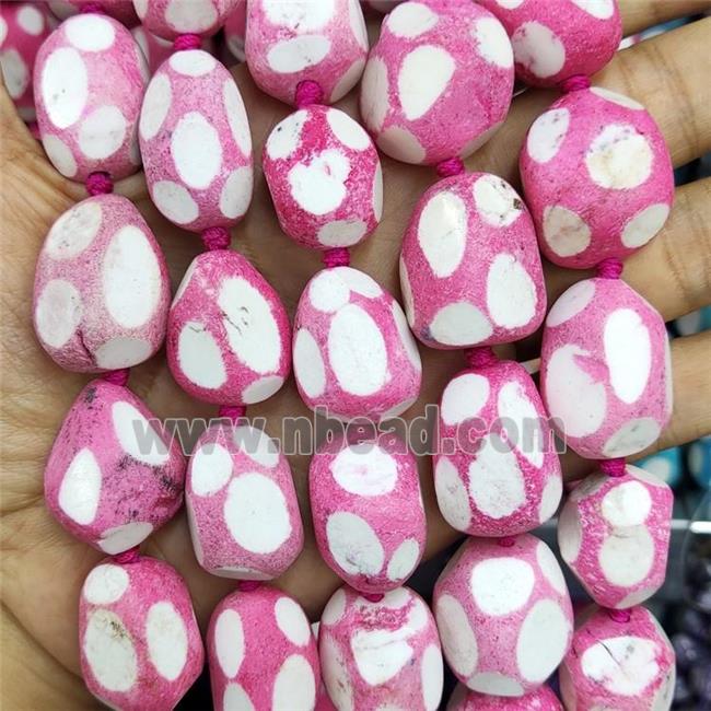 Agate Beads Freeform Pink Dye Dalmatian