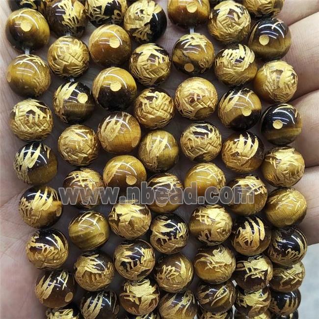 Natural Golden Tiger Eye Stone Beads Round Carved