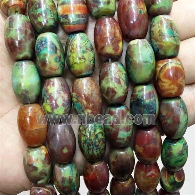 Natural Agate Barrel Beads Green Brown Dye