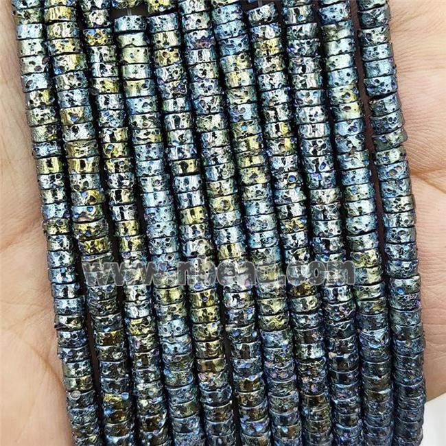 Assembled Lava Heishi Beads Bluegreen Electroplated