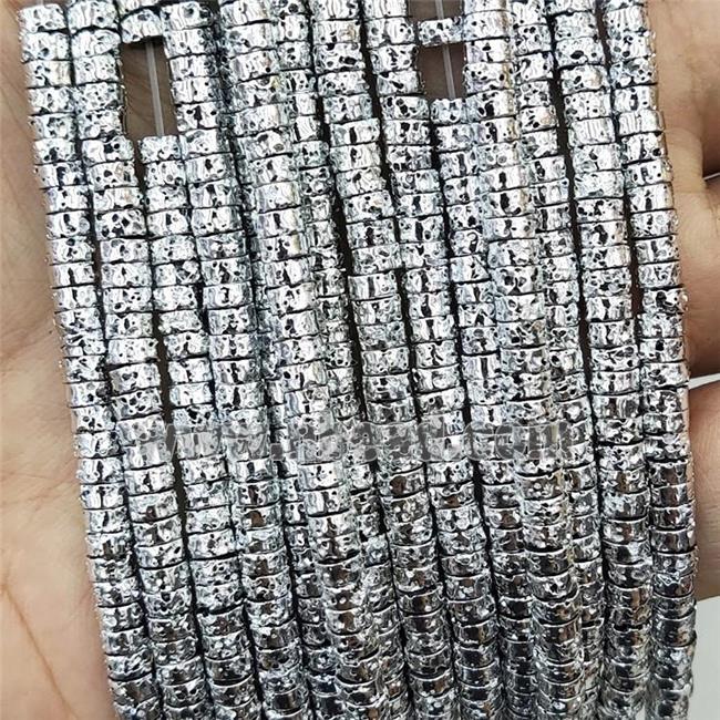 Assembled Lava Heishi Beads Shiny Silver