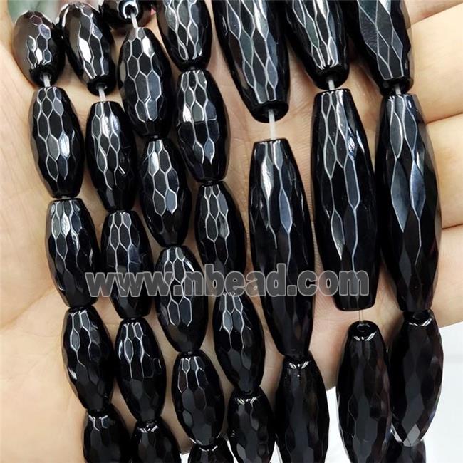 Natural Black Onyx Agate Beads Faceted Rice