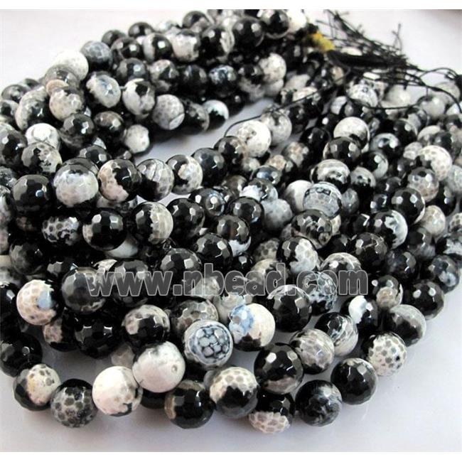 Fired Agate Stone beads, faceted round, black