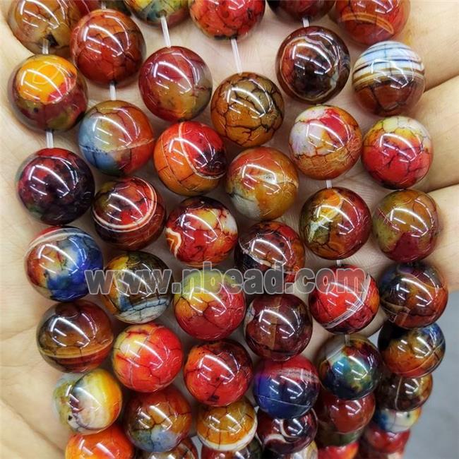 Natural Agate Beads Fired Dye Red Smooth Round