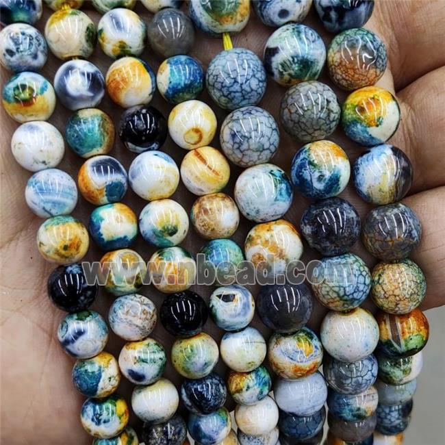 Natural Agate Beads Fired Green Yellow Dye Smooth Round