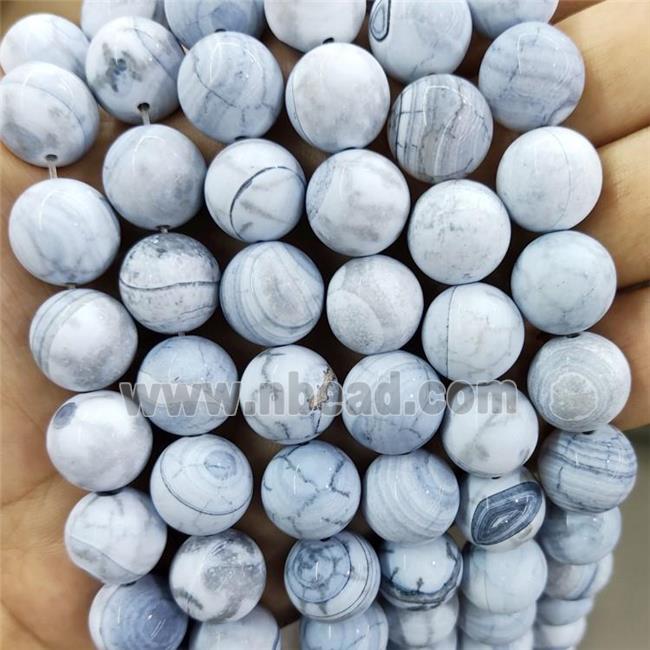 Natural Stripe Agate Beads White Blue Matte Round Band