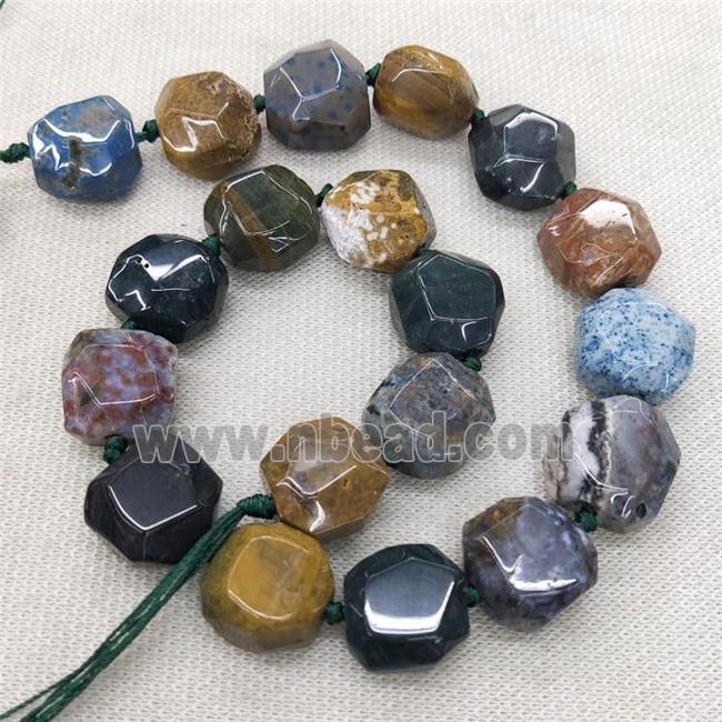Natural Ocean Agate Beads Multicolor Faceted Coin Circle