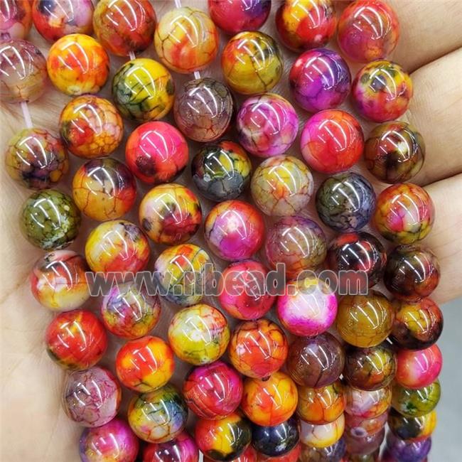 Natural Agate Beads Multicolor Dye Fire Smooth Round