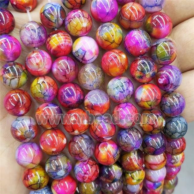 Natural Agate Beads Fire Multicolor Heat Dye Smooth Round