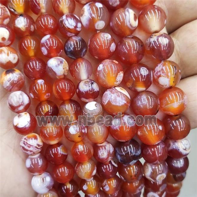 Natural Agate Beads Red Dye Fired Smooth Round