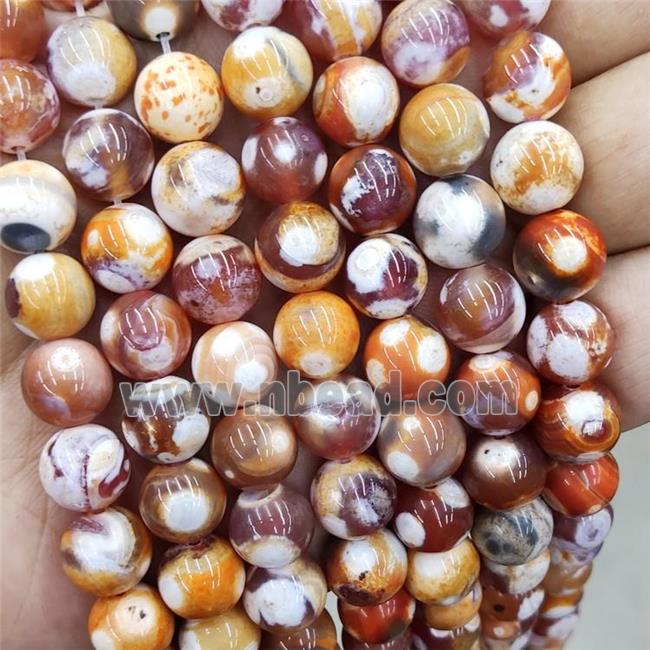 Natural Agate Beads Fired Red Orange Dye Smooth Round