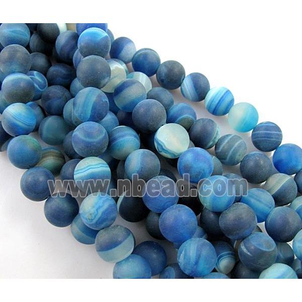 round matte blue Stripe Agate Stone beads