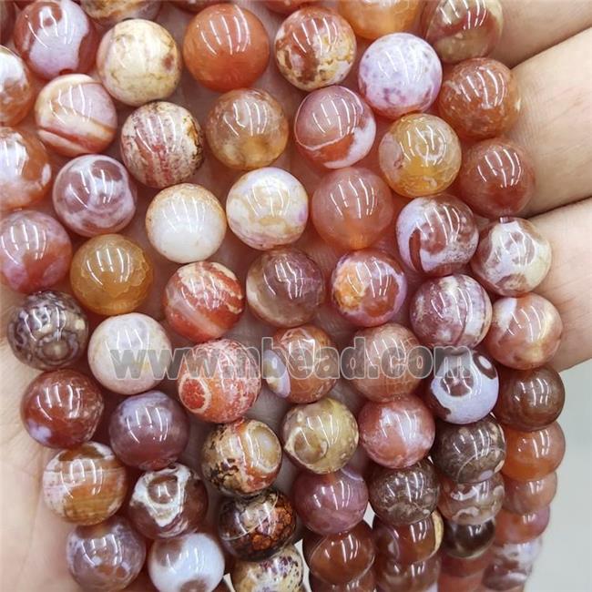 Natural Agate Beads Red Dye Fire Smooth Round