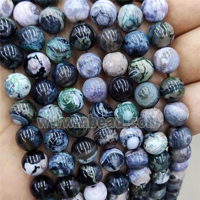 Natural Agate Beads Fire Green Black Smooth Round
