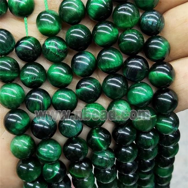 Natural Tiger Eye Stone Beads Green Dye Smooth Round