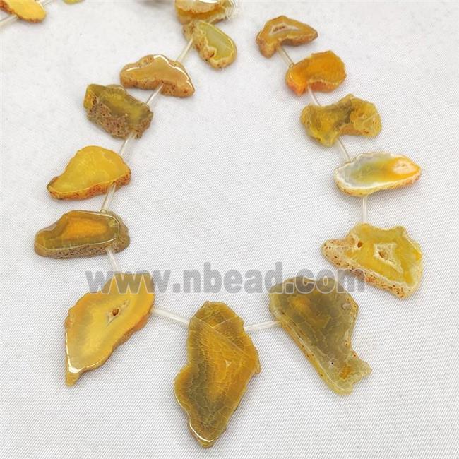 Natural Agate Slice Beads Yellow Dye Topdrilled Freeform Graduated