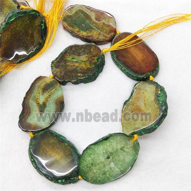 Natural Veins Agate Slice Beads Freeform Slab Green Dye