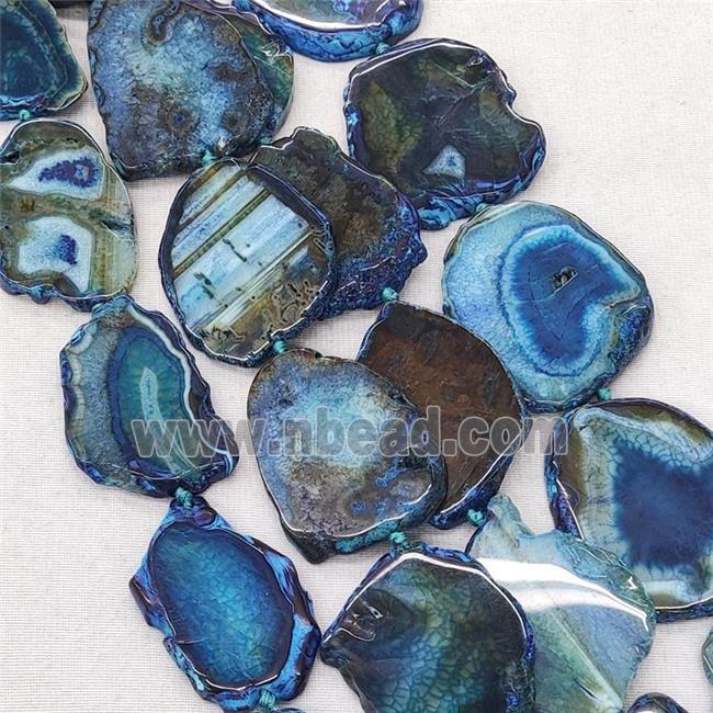 Natural Veins Agate Slice Beads Freeform Blue Dye