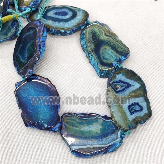 Natural Veins Agate Slice Beads Freeform Blue Dye