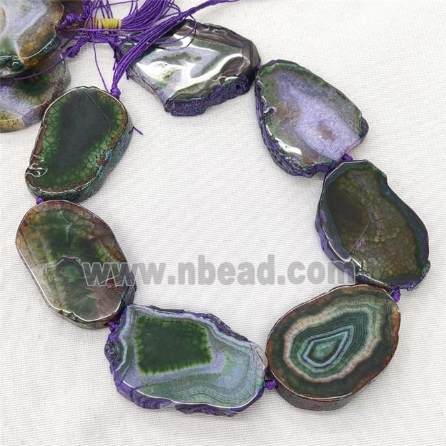 Natural Veins Agate Slice Beads Freeform Purple Dye