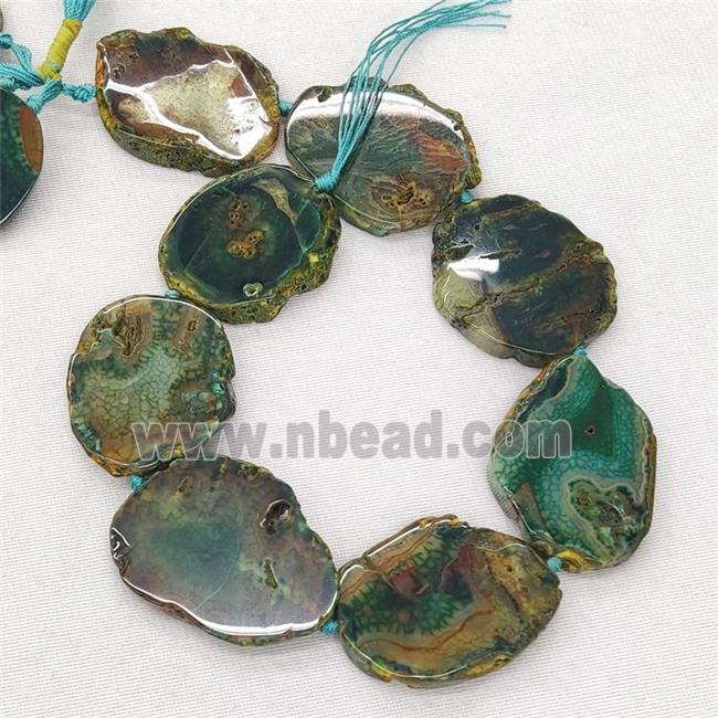 Natural Veins Agate Slice Beads Freeform Green Dye