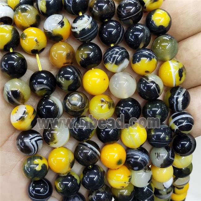 Natural Agate Beads Yellow Black Dye Smooth Round
