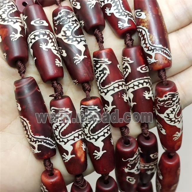 Tibetan Agate Rice Beads Dragon Red