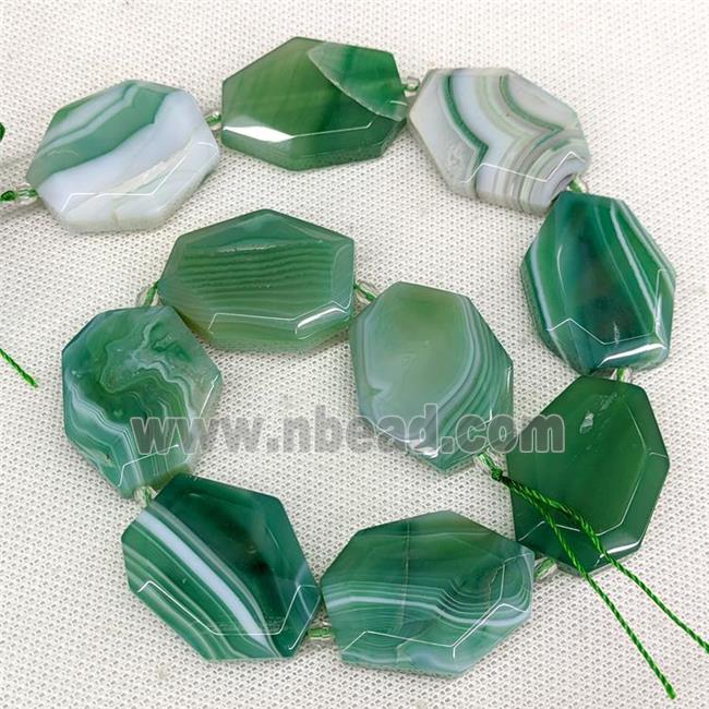 Natural Agate Slice Beads Stripe Freeform Green Dye
