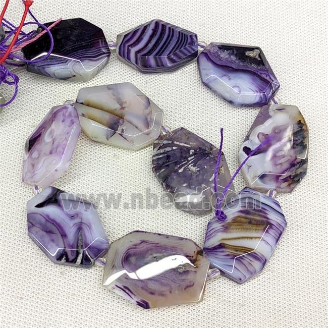 Natural Agate Slice Beads Stripe Freeform Purple Dye