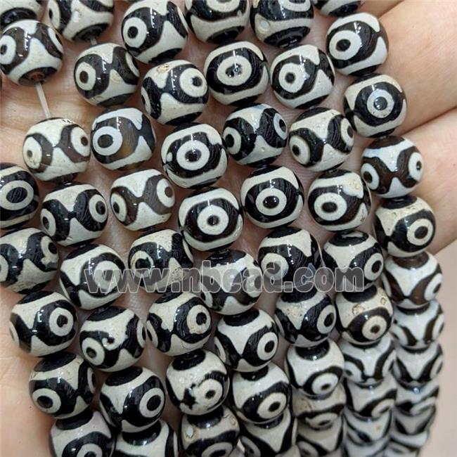 Tibetan Agate Beads Black Smooth Round Evil Eye