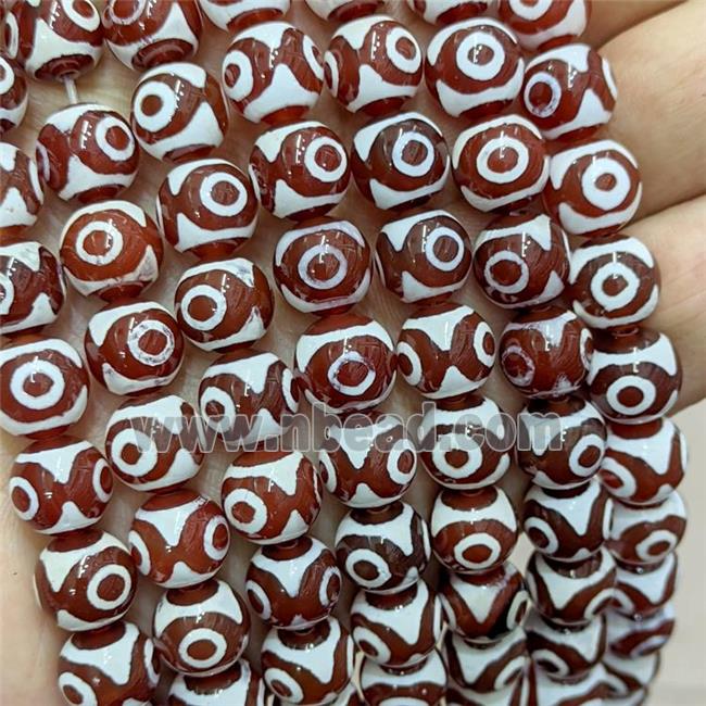 Tibetan Agate Beads Red Smooth Round Evil Eye