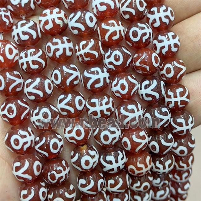 Tibetan Agate Beads Red Smooth Round