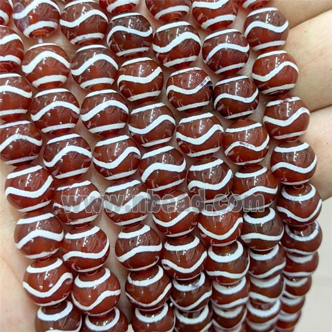 Tibetan Agate Beads Red Smooth Round Wave