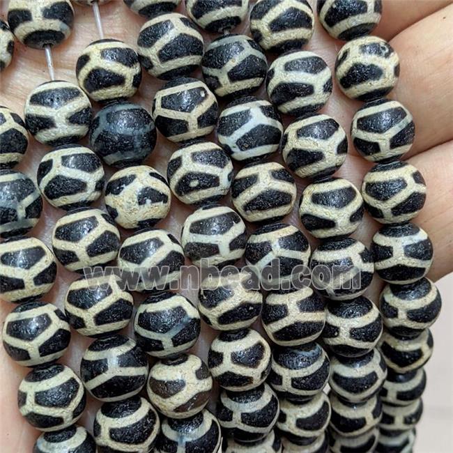 Tibetan Agate Beads Black Round Tortoise