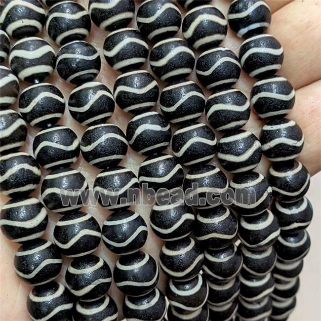 Tibetan Agate Beads Black Round Wave