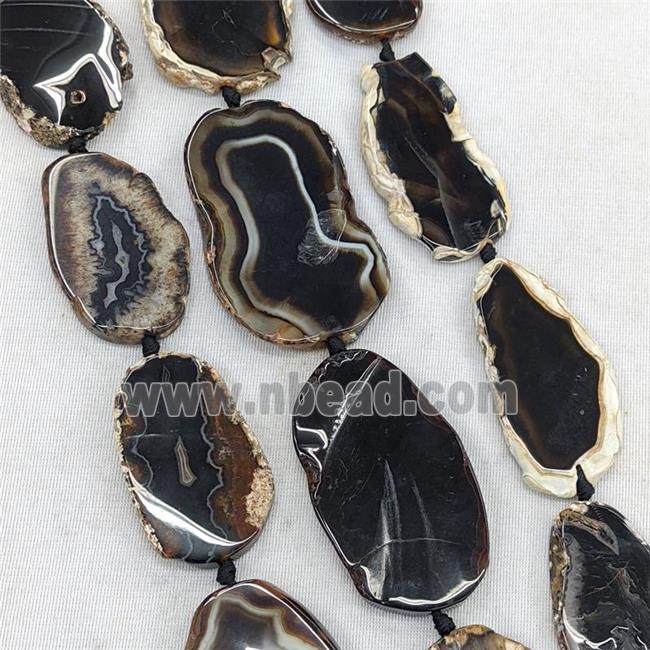 Natural Agate Beads Slice Freeform Flat Black Dye