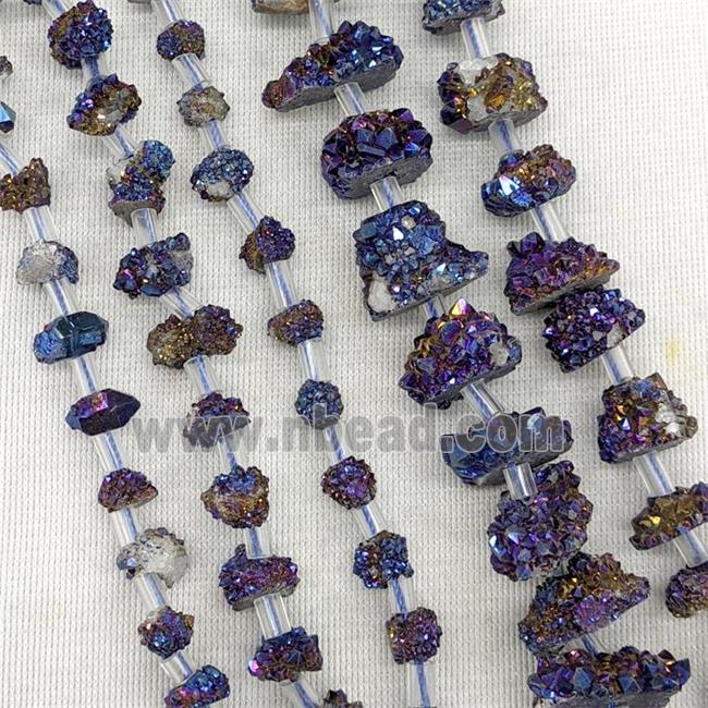 Natural Druzy Quartz Cluster Beads Blue Electroplated