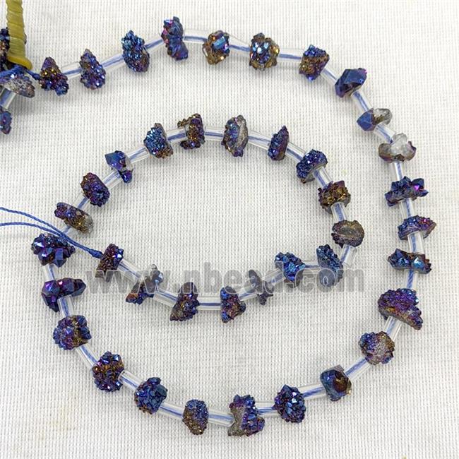 Natural Druzy Quartz Cluster Beads Blue Electroplated