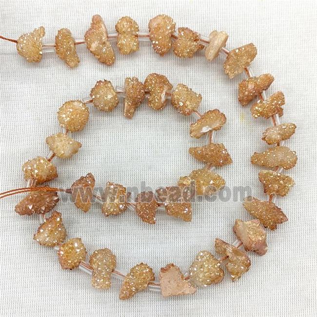 Natural Druzy Quartz Cluster Beads Champagne Electroplated
