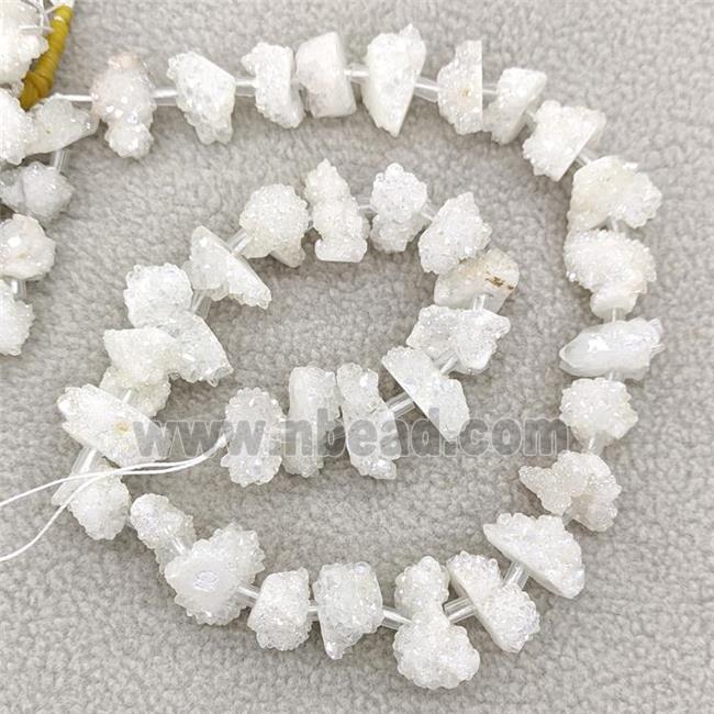 Natural White Druzy Quartz Cluster Beads AB-Color Electroplated