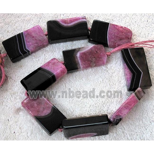 Agate Druzy beads, rectangle, hotpink