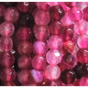 agate beads, faceted round, hot-pink