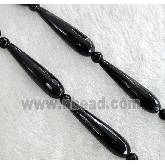 black agate bead, faceted 3D-teardrop