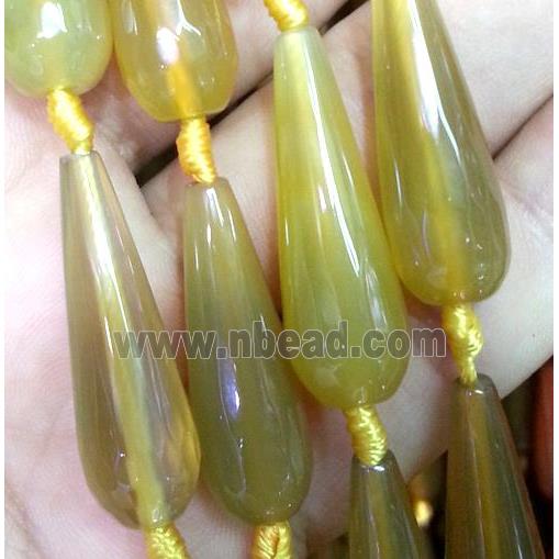 yellow agate beads, faceted teardrop