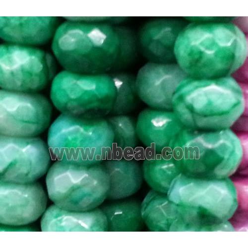 crazy agate bead, faceted rondelle, green