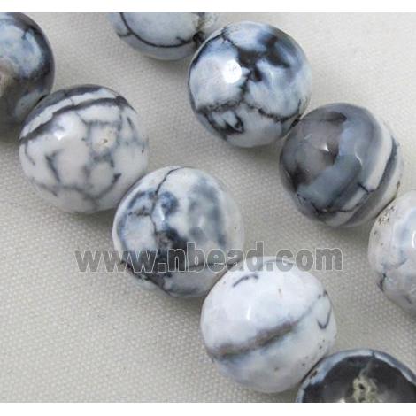 fire Agate beads, faceted round, white