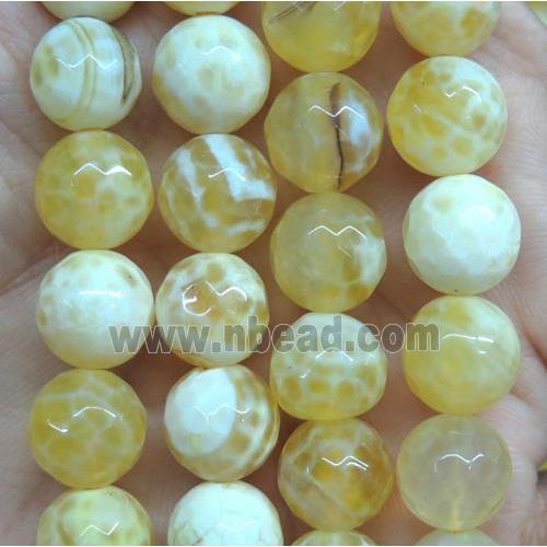 Fire agate beads, faceted round, yellow
